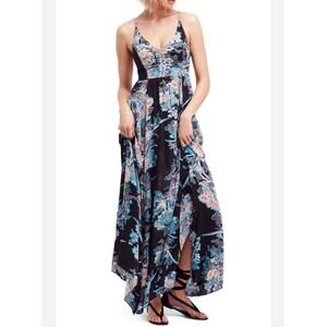 Free People Through The Vine Maxi Dress Carbon Black Floral Sz XS Boho Garden
